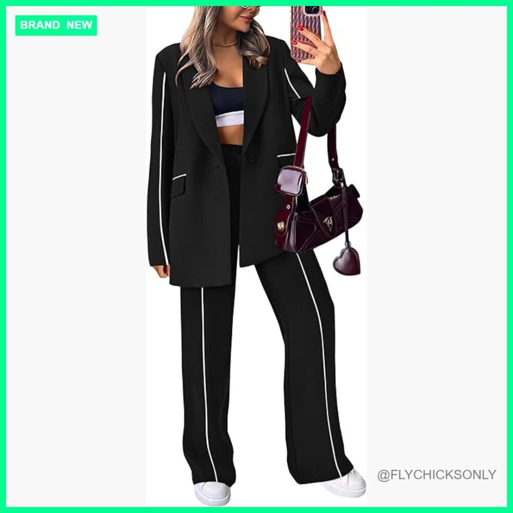 Oversized Blazer and Wide Leg Pants Suit Set for Business Casual